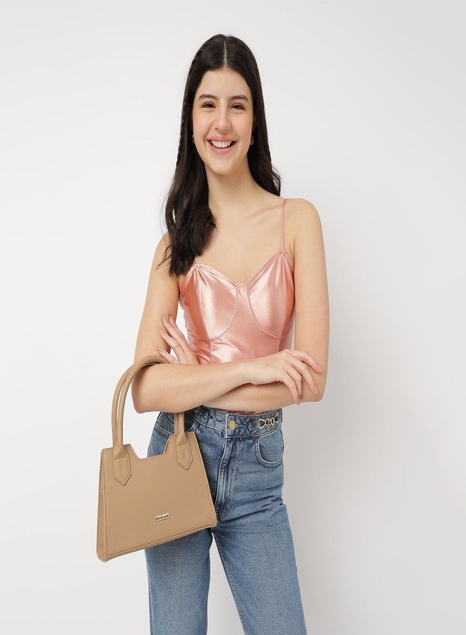 Fastrack Solid Handheld Bag For Women, Girls and Ladies | with Detachable Sling Strap | Ladies Purse Handbag | Trendy Handbags | Dual Carry Handbag, Beige - Image 2